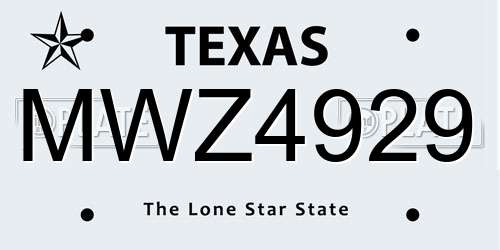MWZ4929 Texas License Plate