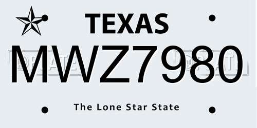 MWZ7980 Texas License Plate