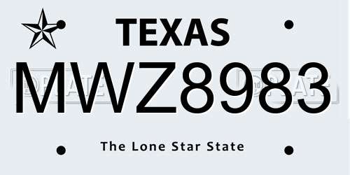 MWZ8983 Texas License Plate