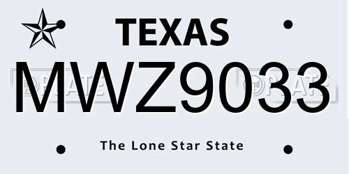 MWZ9033 Texas License Plate