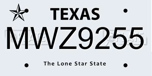 MWZ9255 Texas License Plate