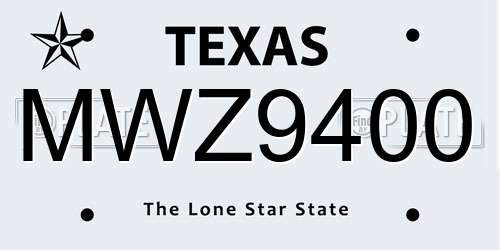 MWZ9400 Texas License Plate