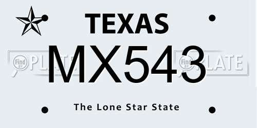 MX543 Texas License Plate