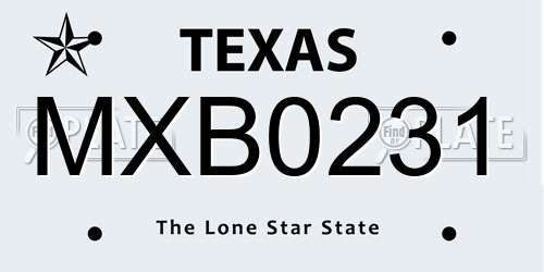 MXB0231 Texas License Plate