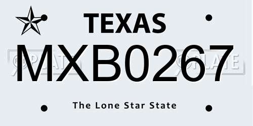 MXB0267 Texas License Plate