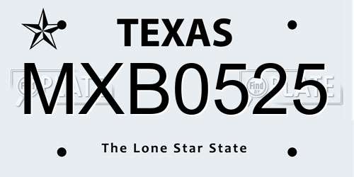 MXB0525 Texas License Plate