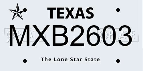 MXB2603 Texas License Plate