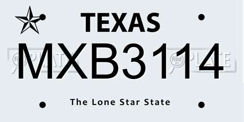 MXB3114 Texas License Plate