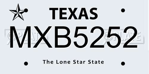 MXB5252 Texas License Plate