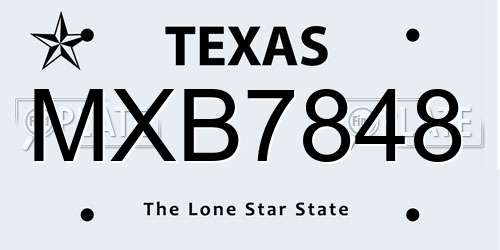 MXB7848 Texas License Plate