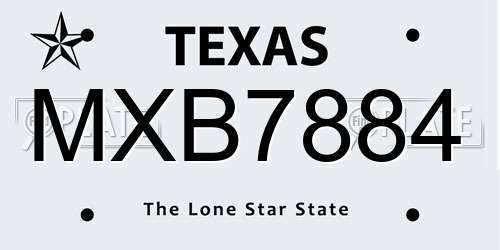 MXB7884 Texas License Plate