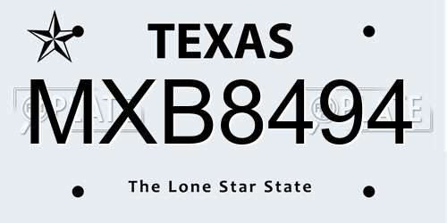 MXB8494 Texas License Plate