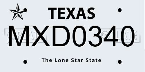 MXD0340 Texas License Plate