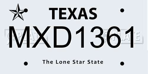 MXD1361 Texas License Plate