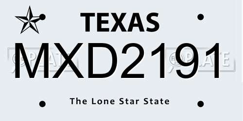MXD2191 Texas License Plate
