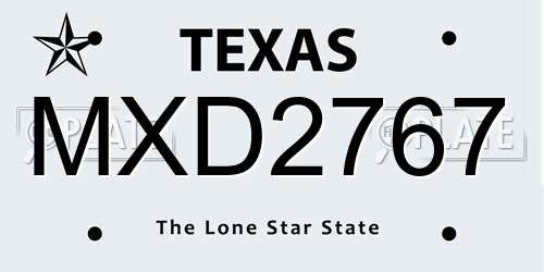 MXD2767 Texas License Plate