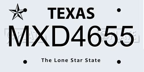 MXD4655 Texas License Plate