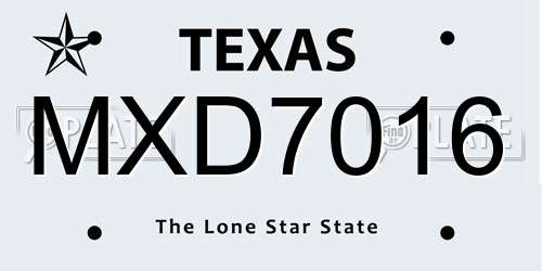 MXD7016 Texas License Plate