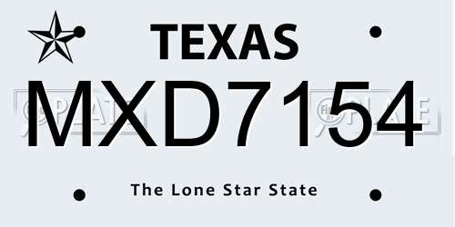 MXD7154 Texas License Plate