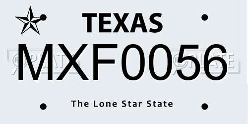 MXF0056 Texas License Plate