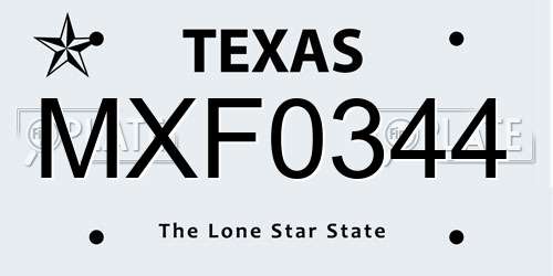MXF0344 Texas License Plate