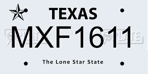 MXF1611 Texas License Plate