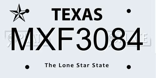 MXF3084 Texas License Plate
