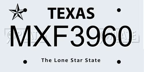 MXF3960 Texas License Plate