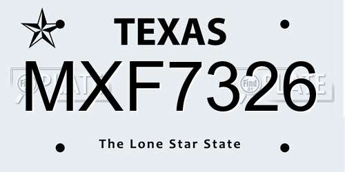 MXF7326 Texas License Plate