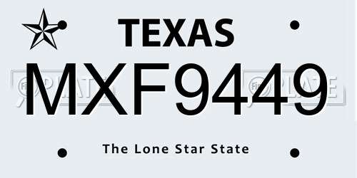 MXF9449 Texas License Plate