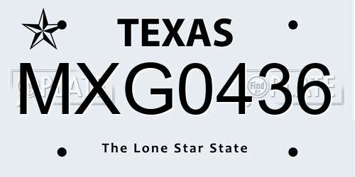MXG0436 Texas License Plate