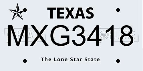 MXG3418 Texas License Plate