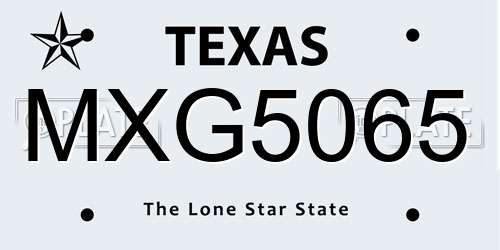 MXG5065 Texas License Plate