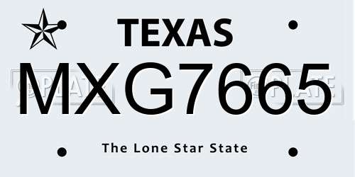 MXG7665 Texas License Plate
