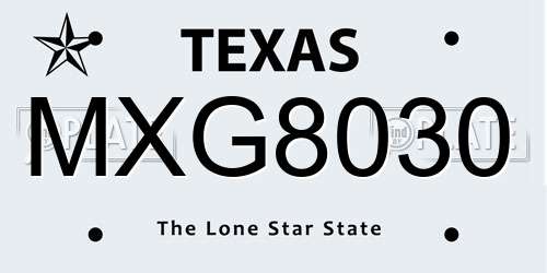 MXG8030 Texas License Plate