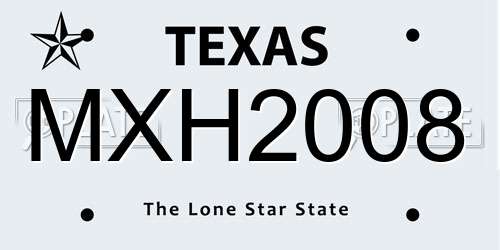 MXH2008 Texas License Plate