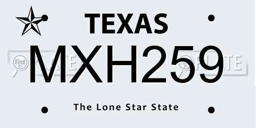 MXH259 Texas License Plate