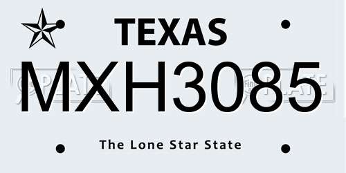 MXH3085 Texas License Plate