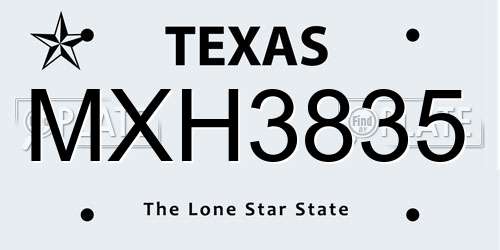MXH3835 Texas License Plate