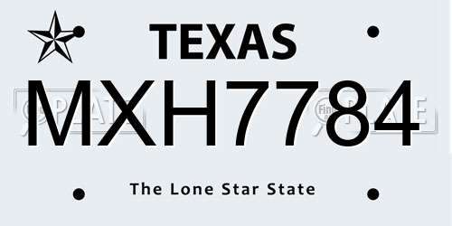 MXH7784 Texas License Plate