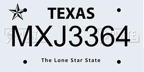 MXJ3364 Texas License Plate