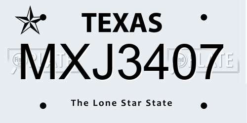 MXJ3407 Texas License Plate
