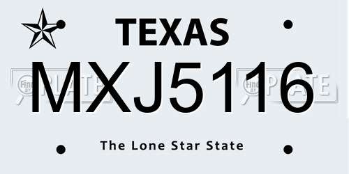 MXJ5116 Texas License Plate