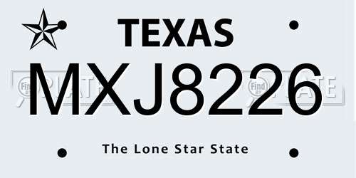 MXJ8226 Texas License Plate