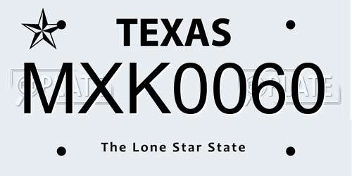 MXK0060 Texas License Plate