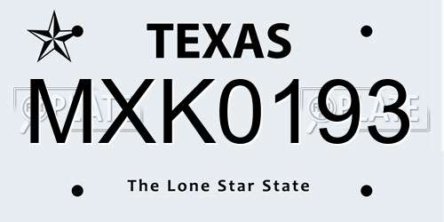 MXK0193 Texas License Plate