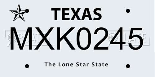 MXK0245 Texas License Plate