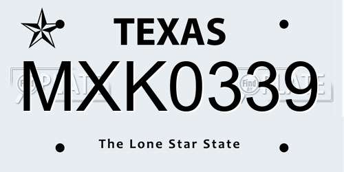 MXK0339 Texas License Plate