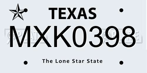 MXK0398 Texas License Plate
