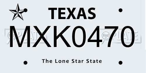 MXK0470 Texas License Plate
